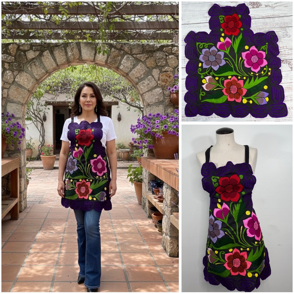 Colorful Floral Zinacantan Mexican Embroidered Artisan Apron